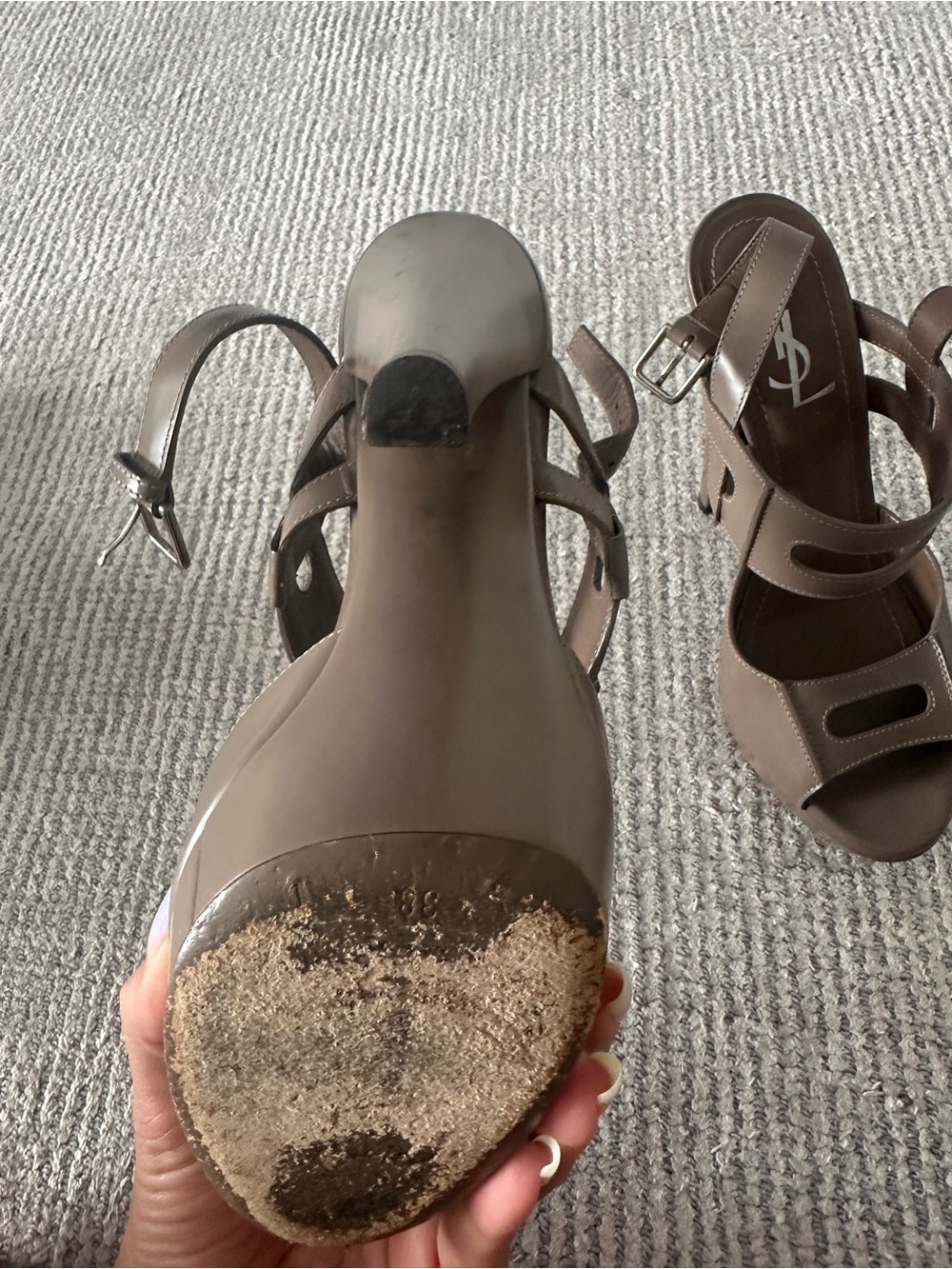 Saint Laurent Brown Leather Cutout Strappy Heels - Picture 4 of 5